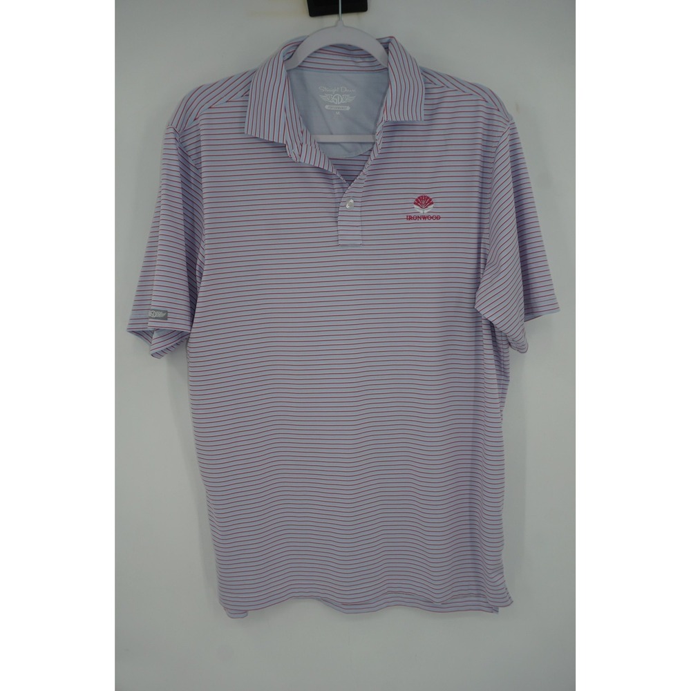 Straight Down Polo Shirt Mens Medium Purple Stripe Ironwood Golf Performance